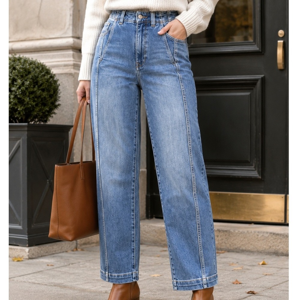 Madewell High-Rise Wide-Leg‎ Seam-Front Trouser Jeans Blue Size 24